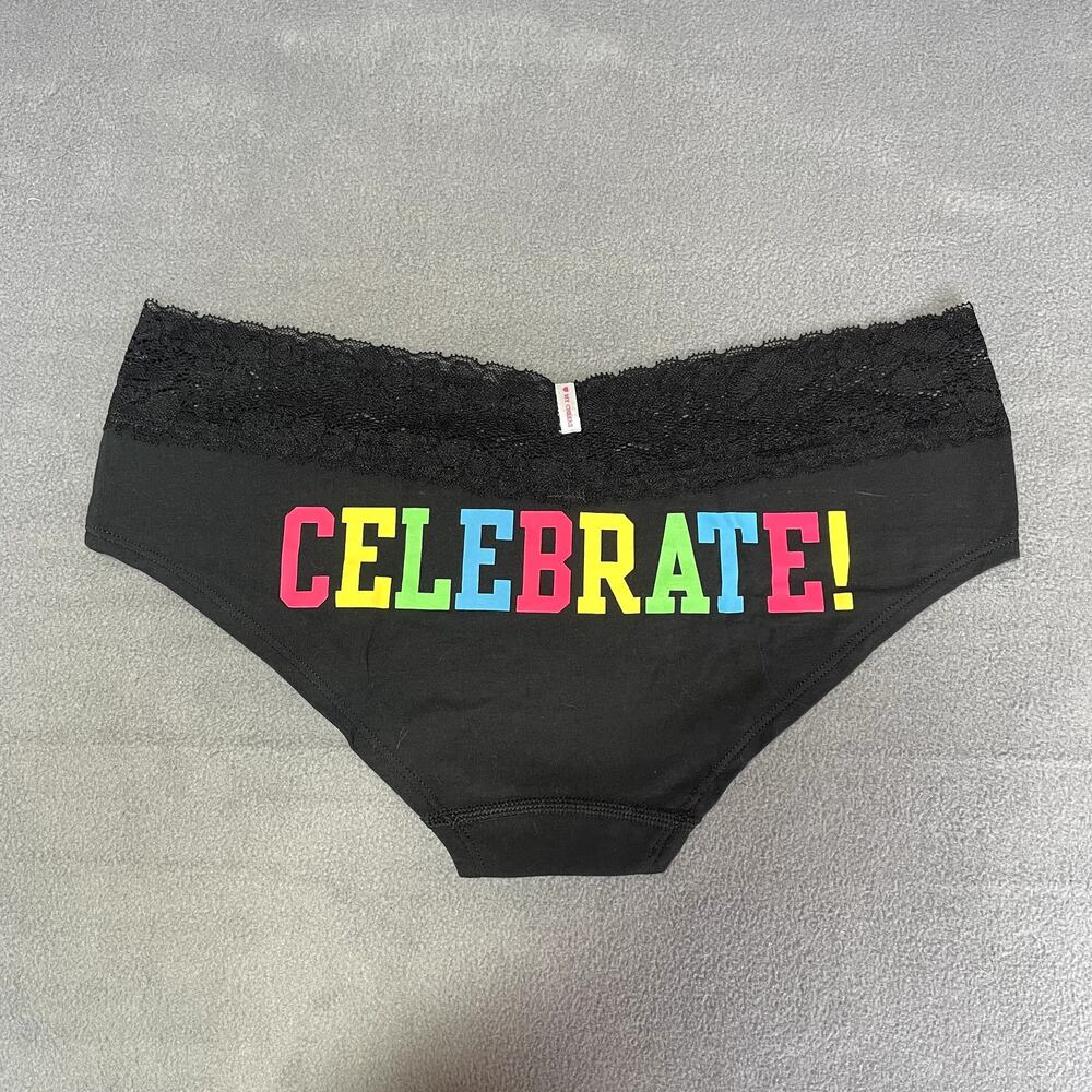 Victoria's Secret PINK 2010 Extra Low Rise Hipster Panty Black Rainbow Celebrate